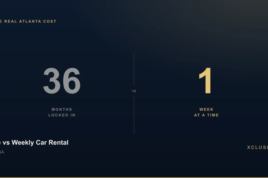 Lease vs weekly car rental comparison Atlanta showing 36 months vs 1 week rental flexibility
